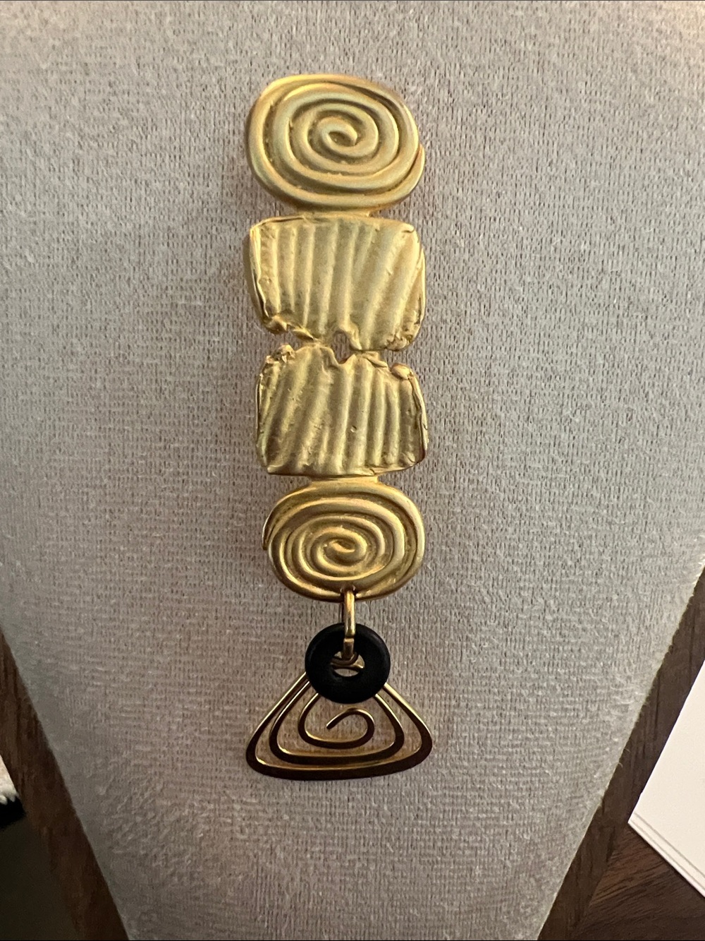 Vintage 90s Norma Jean Designs NJD Modernist Gold Tone Dangle Brooch